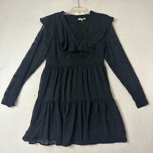 Entro dress sz‎ L black lace sheer sleeves tiered v neck Wednesday goth emo